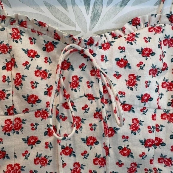 Zara Red & White Floral Corset Linen Blend Top Size XS - Picture 4 of 8